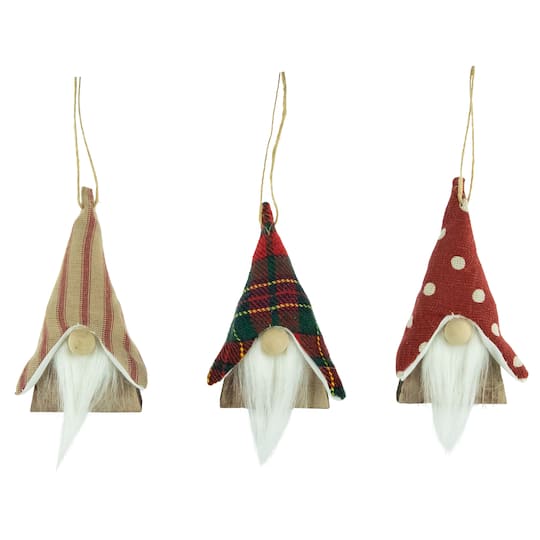 Set of 3 Wooden Gnomes Christmas Ornaments 4" By Northlight in Red | Michaels®